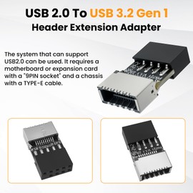 DALQUIS USB 2.0 to USB 3.2 Gen 1 Header Adapter, 9Pin Male to Type-E Key-A Female Mainboard Header Extension Adapter for Extending Type-C Ports on Front Panel of PC