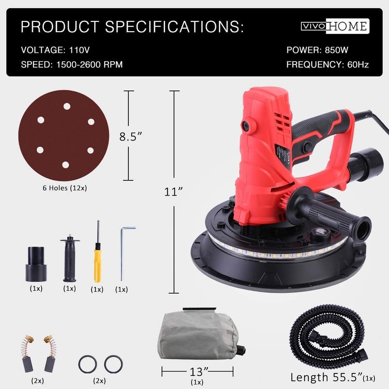 VIVOHOME 850W Electric Adjustable Variable Speed Drywall Sander Machine with