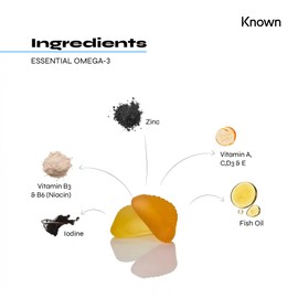 Omega 3 Vitamin Gummies by Known Nutrition with DHA & EPA | 60 Two-a-Day Omega 3 Gummies (One Month’s Supply) | Supports Heart, Brain & Eye Health | Lemon & Orange Flavoured Omega-3 (Pack of 1)