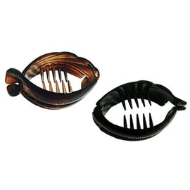 Parcelona French Snapper Medium Celluloid Fish Ponytail Holder Set of 2 Banana Hair Clips for Women (Brown Tortoise Shell N Black 2 Pcs 2 1/4")