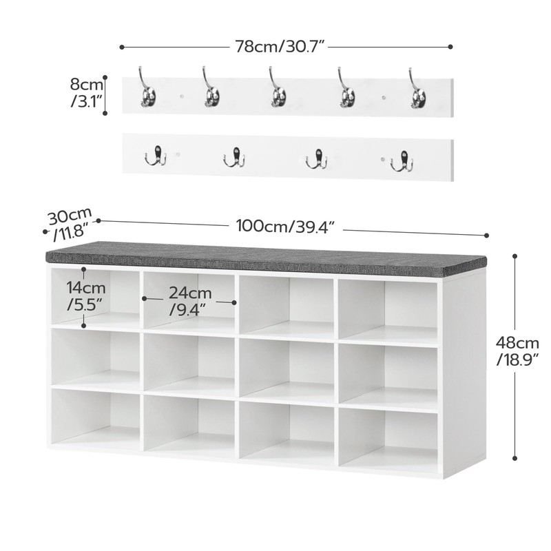 HOOBRO Shoe Storage Bench with Cushion, 39.4" L Entryway Bench