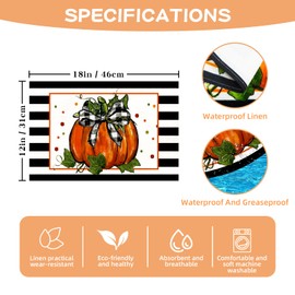 Fall Placemats, Fall Placemats Set of 4, Fall Decorations for Home, 12 * 18 Inch Striped Pumpkin Placemats, Place Mats for Kitchen Table, Seasonal Fall Placemats for Indoor Kitchen Decoration