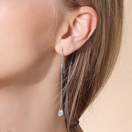 Aneneiceera Boho Crystal Tassel Threader Chain Earrings Silver Crystals Long Dangle Drop Earrings Chain Line Ear Cuff Threader Wedding Prom Earrings Jewellery for Women and Girls