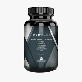 Vecos Hydrolysed Collagen Type II with Chondroitin and Hyaluronic Acid, 160 Capsules, Helps Prevent Joint Pain and Inflammation, Anti-Inflammatory and Antioxidant Effect