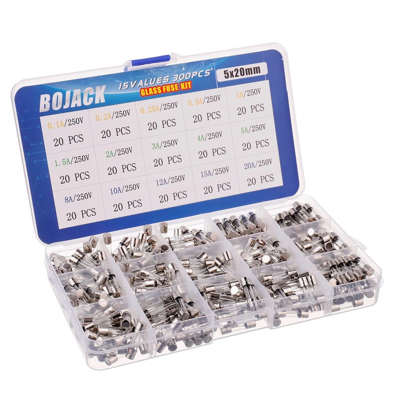 BOJACK 15 Values 300pcs Fast-Blow Glass Fuses Assortment Kit 5x20mm