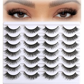 APCYUST Lashes False Eyelashes Cat Eye Lashes Wispy 14 Pairs Fake Eyelash Natural Lash Strips Fluffy Eye Lashes Pack Short Mink Strip Lashes Natural Look Wispies Cateye Lashes for Women