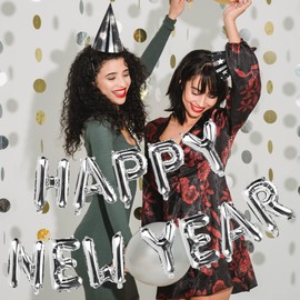 com-four® 2 x Foil Balloons "Happy New Year" - New Year's Eve Garland Made of Inflatable Balloons - Fillable Balloons for Decoration (2 Pieces - Garland/Happy New Year)