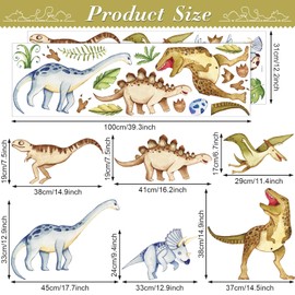 Watercolor Dinosaur Wall Stickers, Large Peel and Stick Dino Wall Decal Vinyl Tropical Forest Dinosaur Clings for Baby Boy Girl Nursery Kids Bedroom Living Room Playroom Classroom Home Decor