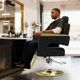 Salon Chair for Hair Stylist, Barber Chair with Heavy Duty Hydraulic Pump, Stylist Chair for Barbershop, Silla de Barberia 360 Degrees Rolling Swivel Spa Beauty Equipment for Hair Stylist, Black/Gold