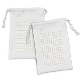 Ambesonne Geometric Fabric Pouch Set of 2, Ornamental Stars Pattern in Vertical Direction Abstract Rhombuses Shapes, Small Drawstring Bag for Toiletries Masks and Favors, 9" x 6", Camel and White