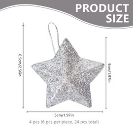 HEOUCH Pack of 24 Christmas Decorations, Decorative Stars for Hanging, Star Christmas Tree Decoration, Stars, Small Star, Shatterproof for Tree Decorations, Fireplace, Window, Table Decoration,