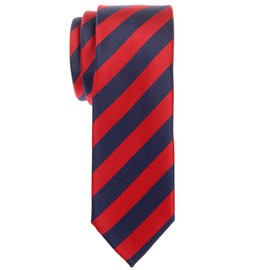 Retreez Exquisite Stripe Woven Microfiber Skinny Tie - Navy Blue and Red