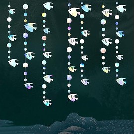45Ft Iridescent Fish Paper Garland Decorations,Ocean Fish Hanging Decoration Banner Holographic Paper Streamer for Birthday Backdrop Baby Shower Party Supplies Classroom Home Decor