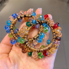Xiwstar 2Pcs Colorful Hair Scrunchies Crystal Beads Hair Ties Hair Ropes Hair Elastics Ponytail Holders Hair Wrist Ties Bands Scrunchies Hair Accessories for Women Girls