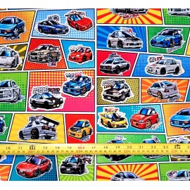 MGD Design INITIAL D JAPANESE CARS RACING RETRO FABRIC  (HALF-YARD OR 1-YARD) - HALF YARD (18" X 58")