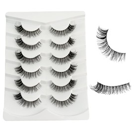 Cat Eye Lash Wispy Lashes False Eyelashes Natural Look, Yasnai 3D Fluffy Fake Lashes Volume Lashes, Natural Fake Eyelash Strips Lashes Natural False Lashes Clear Band 6 Pairs Pack