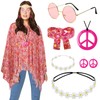 BITOWO Hippie Kostüm Damen Set Karneval Poncho Hippie Accessoires 60er