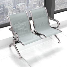 Sangsan Waiting Room Chairs - Office Lobby Chairs, 2 Seat Reception Area Furniture, Waiting Room Bench with Ergonomic Backrest for Salon Airport Hospital Waiting Area, Silver