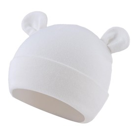 JANGANNSA Newborn Baby Hat Cotton Bear Beanie for Boys Girls Cute Infant Toddler Hats (6-12 Months, White)