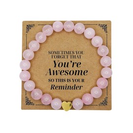 HTH Beaded Bracelet for Women Heart Encouragement Natural Gemstone Crystal Bracelet for Mother Daughter Sister Friends(Pink)