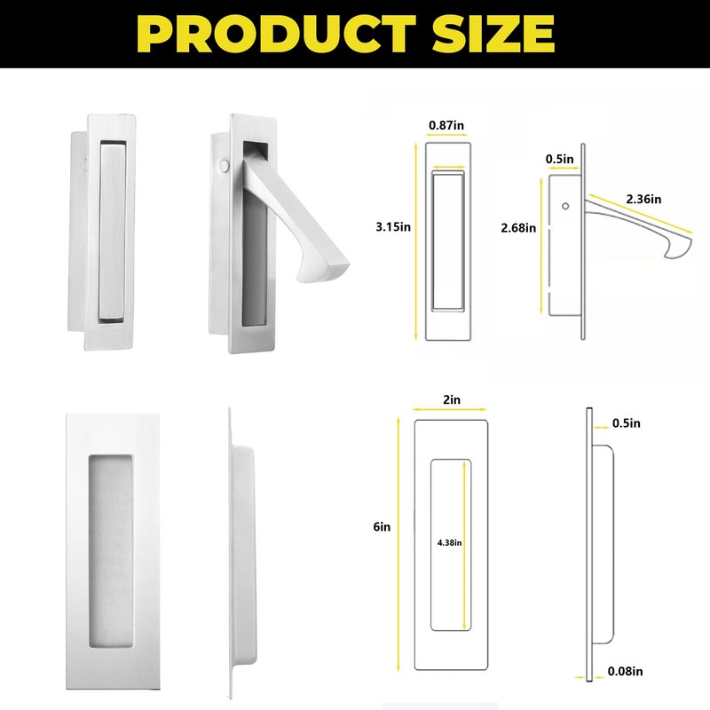 bealy Pocket Door Handles and Edge Pull Matte, 2 Set