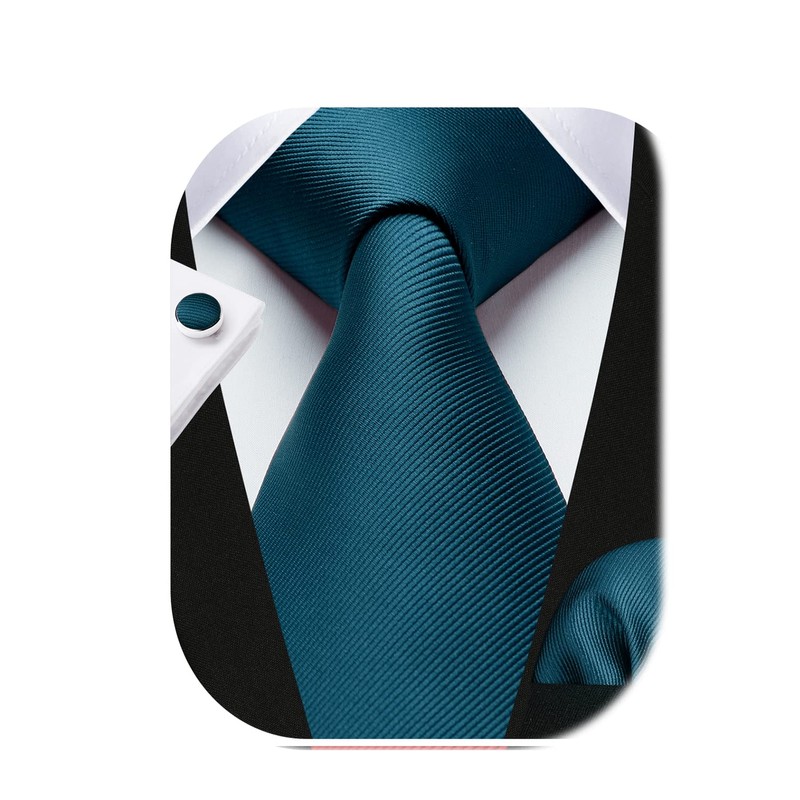 HISDERN Men's Wedding Ties and Pocket Square Solid Tie Cufflinks
