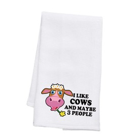 PLITI Cow Kitchen Towel Cow Lover Gift Farmer Gift I Like Cows And Maybe 3 People Cow Mom Cow Owner Gift Animal Lover Gift (I Like Cows TWU)