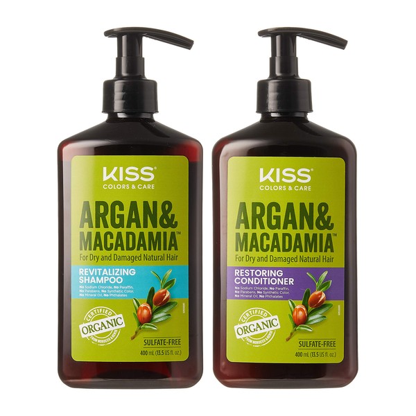 Kiss Color & Care Argan & Macadamia For Dry and Damaged Natural Hair Shampoo & Conditioner Value Set