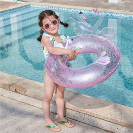 Children's 3D Swan Sequin Glitter Swimming Ring - Free Size LF1553 Ring+ Green 60 30ea