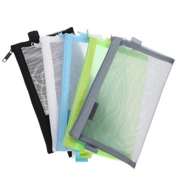 TEHAUX 5Pcs Mesh Zipper File Bags, Transparent Multipurpose Storage Pouches, Assorted Colors, for Stationery, Travel, Toiletries, and Office Organization