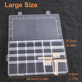 Fishing Lure Tackle Box, 24 Grids Clear Plastic Fishing Tackle Storage Box with Adjustable Dividers, Storage Organizer Box for Storing Lures Swivels Jigs Hooks Sinker