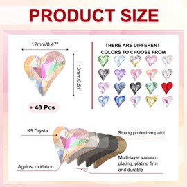 MECCANIXITY 40 Pcs 3D Heart Colorful AB Nail Rhinestones 12x13mm K9 Glass Crystal Rhinestones Pointed Back Crooked Heart Gems for Nail Charm Art DIY Decoration Craft