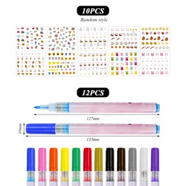12 Pieces Of Manicure Pen, 10 Cartoon Manicure Stickers, Line-Up Manicure Art Pen, Diy Manicure Art Tools, Nail Painting Graffiti Tools
