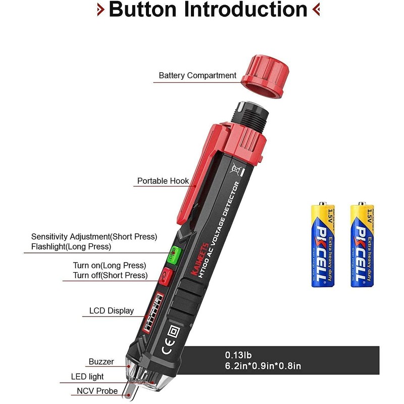 KAIWEETS HT100 Voltage Tester, Dual-Range 12V-1000V/48V 1000V Non-Contact Electrical Tester,