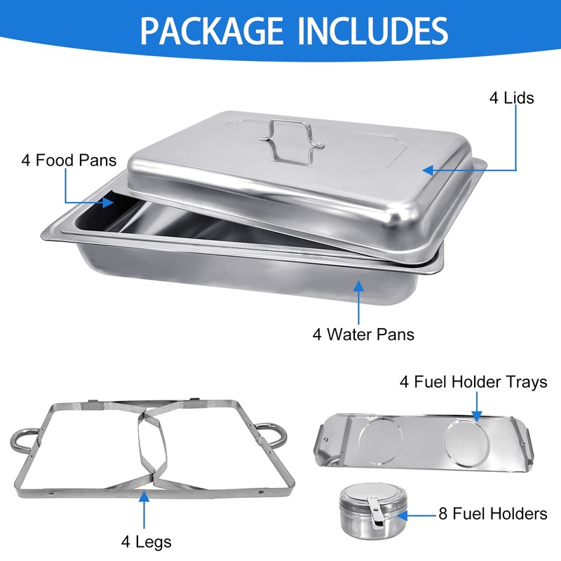 Jacgood Chafing Dish Buffet Set 4 Pack 8QT Stainless Steel