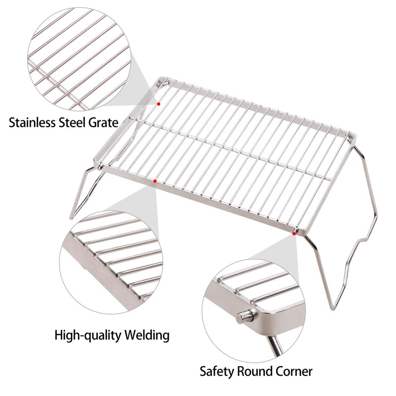 CAMPMAX Campfire Grill 304 Stainless Steel Grate, Folding Camping Grill