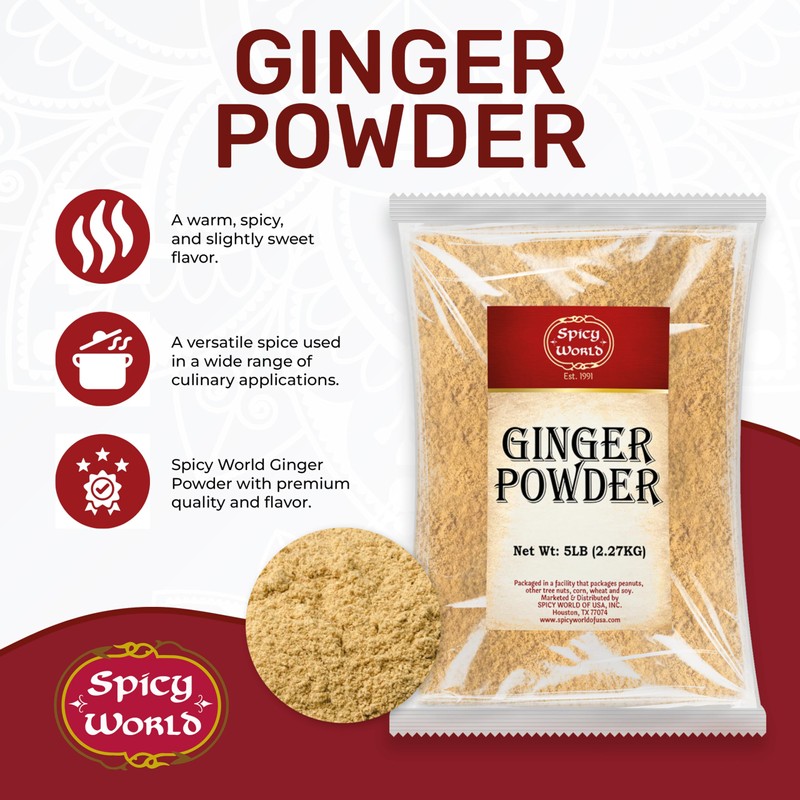Spicy World Ginger Powder 5 Pound Bulk Bag - Ground