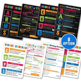8 Option Colorful Writing Strategy Posters, 4 Pieces Writing English Poster English Classroom Décor for Middle High School Must Haves Writers Writing Guide English Teacher Posters Sets 10x14 Inches