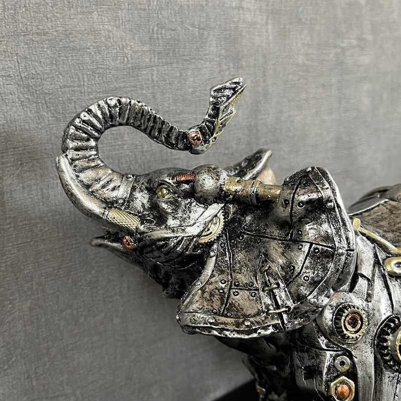 Darthome Steampunk Elephant Ornament Industrial Silver Resin Gothic African Animal