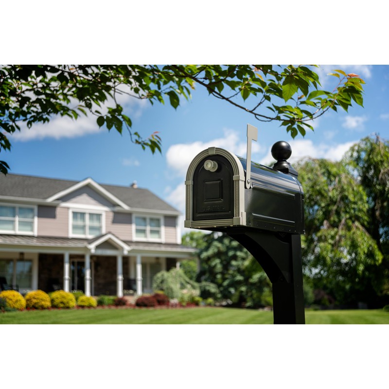 Brunswick Large, Steel, Post Mount Mailbox, Black with Brushed Nickel