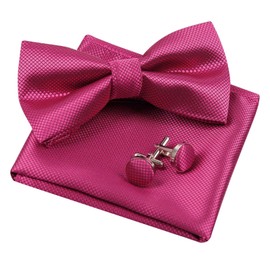 Alizeal Mens Solid Formal Banded Pre-tied Bow Ties Set-Hot Pink