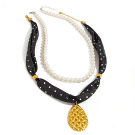 AVOGIR Scarf Necklace with Charm Bandana Necklace for Women Silk Styling Scarf Choker Necklace Gold Stainless Steel Pendant Necklace (Gold 02)