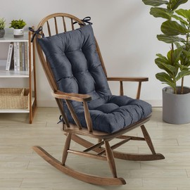 Sweet Home Collection Rocking Chair Cushion Premium Tufted Pads Non Skid Slip Backed Upper and Lower with Ties, 2 Piece Set, Navy Blue (Pack of 1)