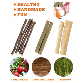 Sofier Hamster, Guinea Pig Toys Accessories Natural Chews for Teeth Rabbit Bunny Rat Chinchilla Hideout Ball Apple Wood Timothy Hay Sticks