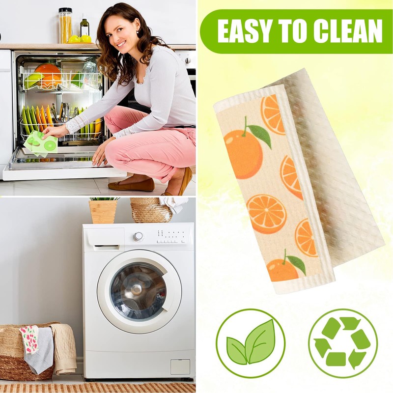 Swedish Dish Cloths 6 Pack, Reusable, Sponge Cloth Kitchen Towels,