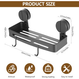 YiPHomn Shower Shelf Suction Cup Shower Shelf No Drilling Shower Holder No Drilling Shower Shelf Shower Basket Bathroom Shelf Shampoo Holder for Showers Kitchen Bathroom Organiser Caddy Storage