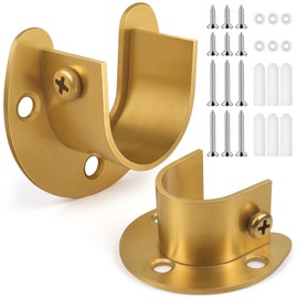 FIRJOY 2Pcs Heavy Duty Stainless Steel Closet Rod Bracket Holder (Gold, 1-1/2")