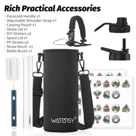 WATERSY Insulated Stainless Steel Thermos Flask, 40 oz Vacuum Insulated Water Bottle with 2 Lids, Leak-Proof Water Bottle, 1200 ml, Double Wall Bottle, Metal Sports for Sports, School