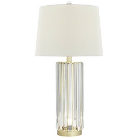 Regency Hill Rivera Traditional Table Lamp 27 3/4" Tall with Nightlight Gold Clear Glass LED White Tapered Drum Shade for Bedroom Living Room Nightstand Bedside Night Stand Office Kids Room