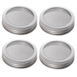 4 Pack Mesh Strainer Jar Stainless Steel Sprouting Jars Mason Wide Mouth Canning Lids for Growing Bean, Seeds and Salad(70MM)